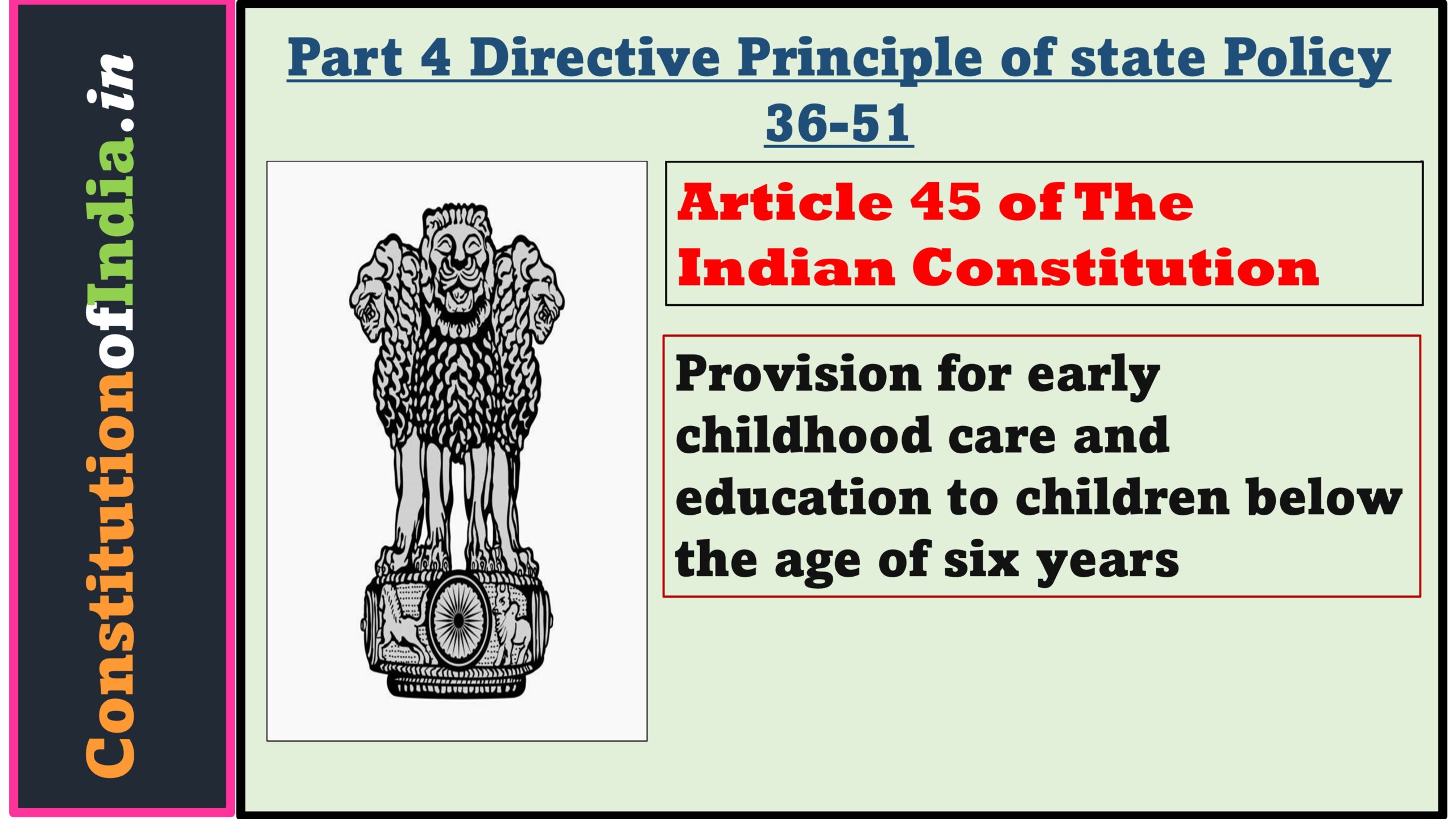 Article 45 of Indian Constitution: Provision for free and compulsory education for children 