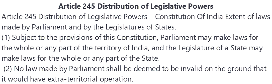 Article 245 Distribution of Legislative Powers 